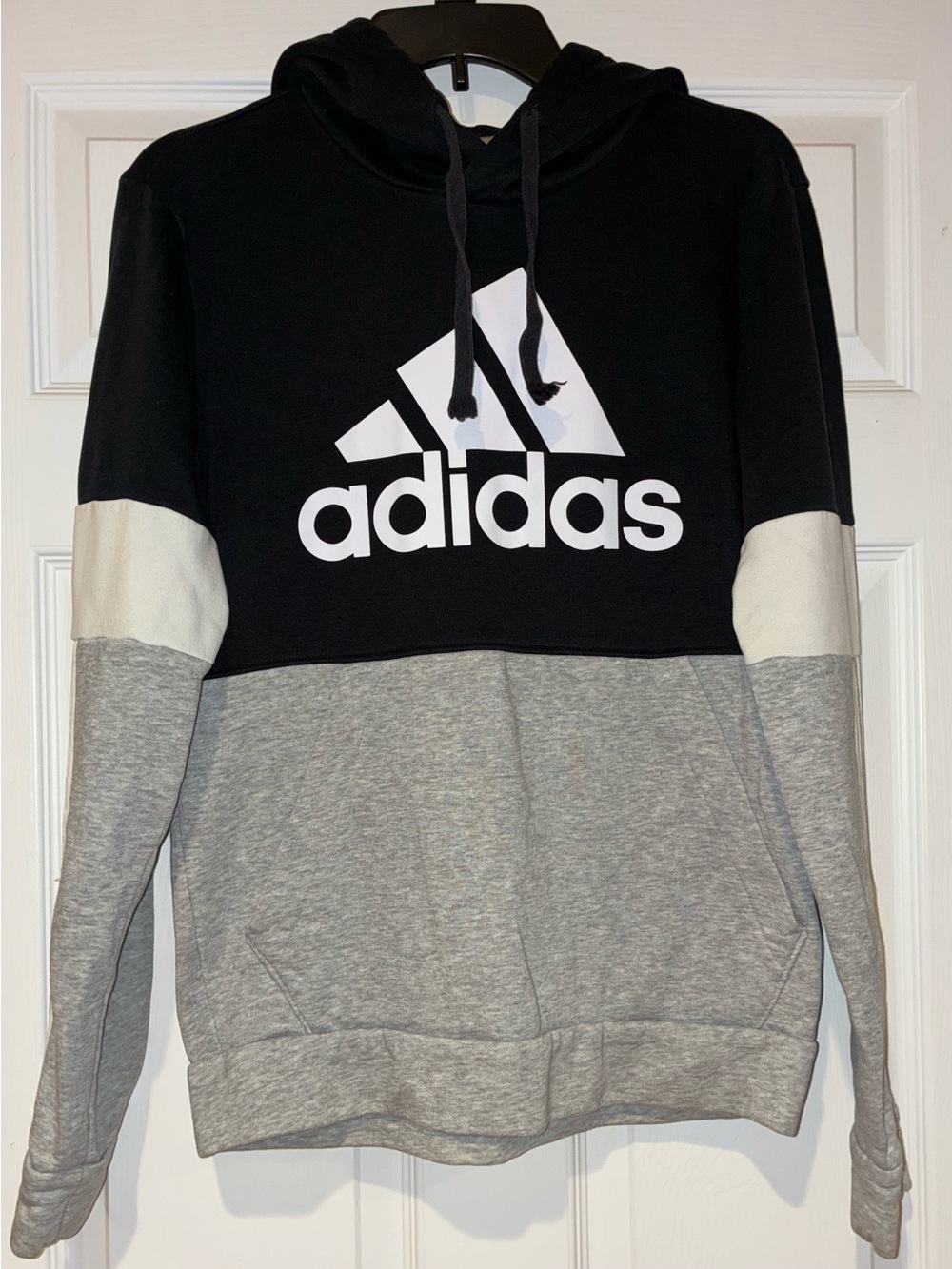 adidas Black, Gray & White Colorblock Pullover Hoodie